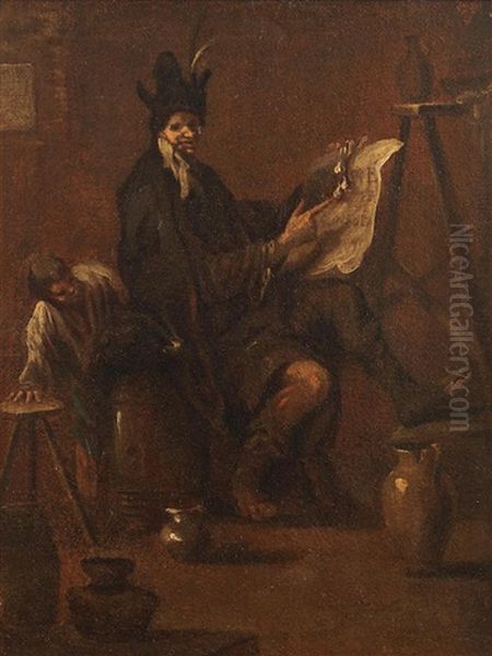 Interior With A Figure Seated On A Barrel Oil Painting by Alessandro Magnasco
