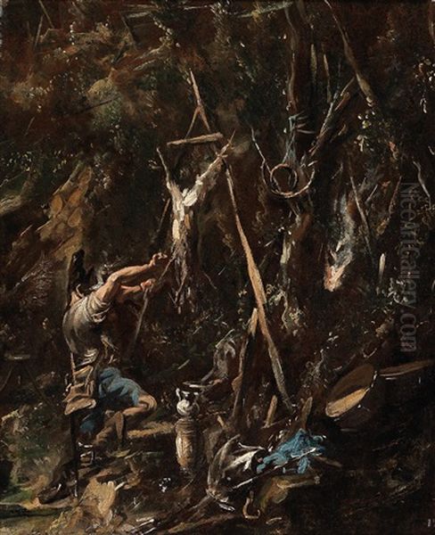 A Soldier Gutting An Animal Oil Painting by Alessandro Magnasco