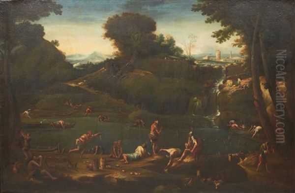 Paysage Aux Pecheurs Pres D'une Riviere Oil Painting by Alessandro Magnasco