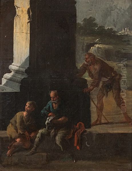 Kirchenportal Mit Bettlern Oil Painting by Alessandro Magnasco