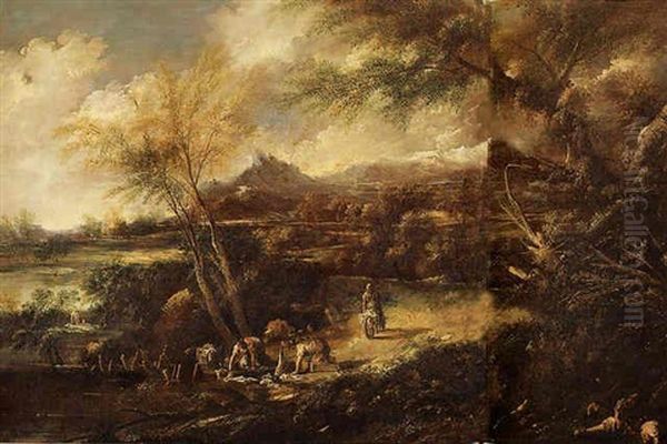 Paesaggio Con Lavandaie Oil Painting by Alessandro Magnasco