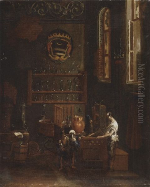 Children At A Pharmacist With A Coat-of-arms Displayed On The Far Wall Oil Painting by Alessandro Magnasco
