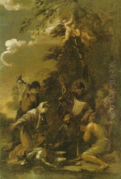 Skogsscen Med Liggande Man Omgiven Av Bestorta Askadare Oil Painting by Alessandro Magnasco