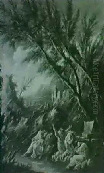 Carthusian Monks Praying At A Roadside Shrine Oil Painting by Alessandro Magnasco