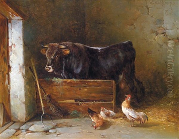 Im Stall Oil Painting by Edmund Mahlknecht