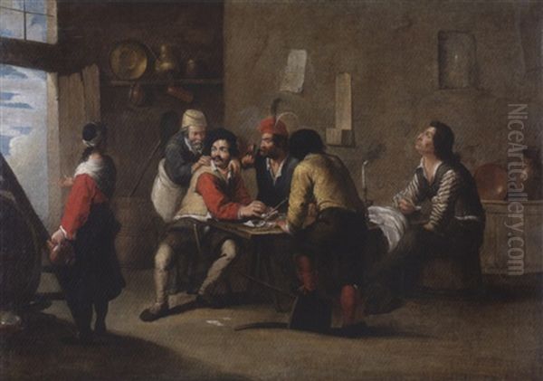 Peasants Smoking And Drinking In A Tavern Oil Painting by Cornelis Mahu