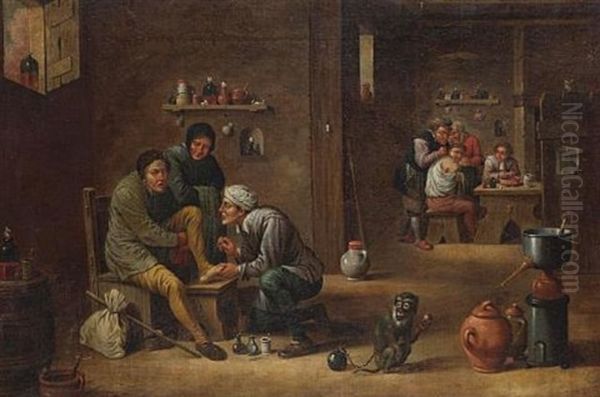 An Interior With A Village Doctor At Work Oil Painting by Victor Mahu