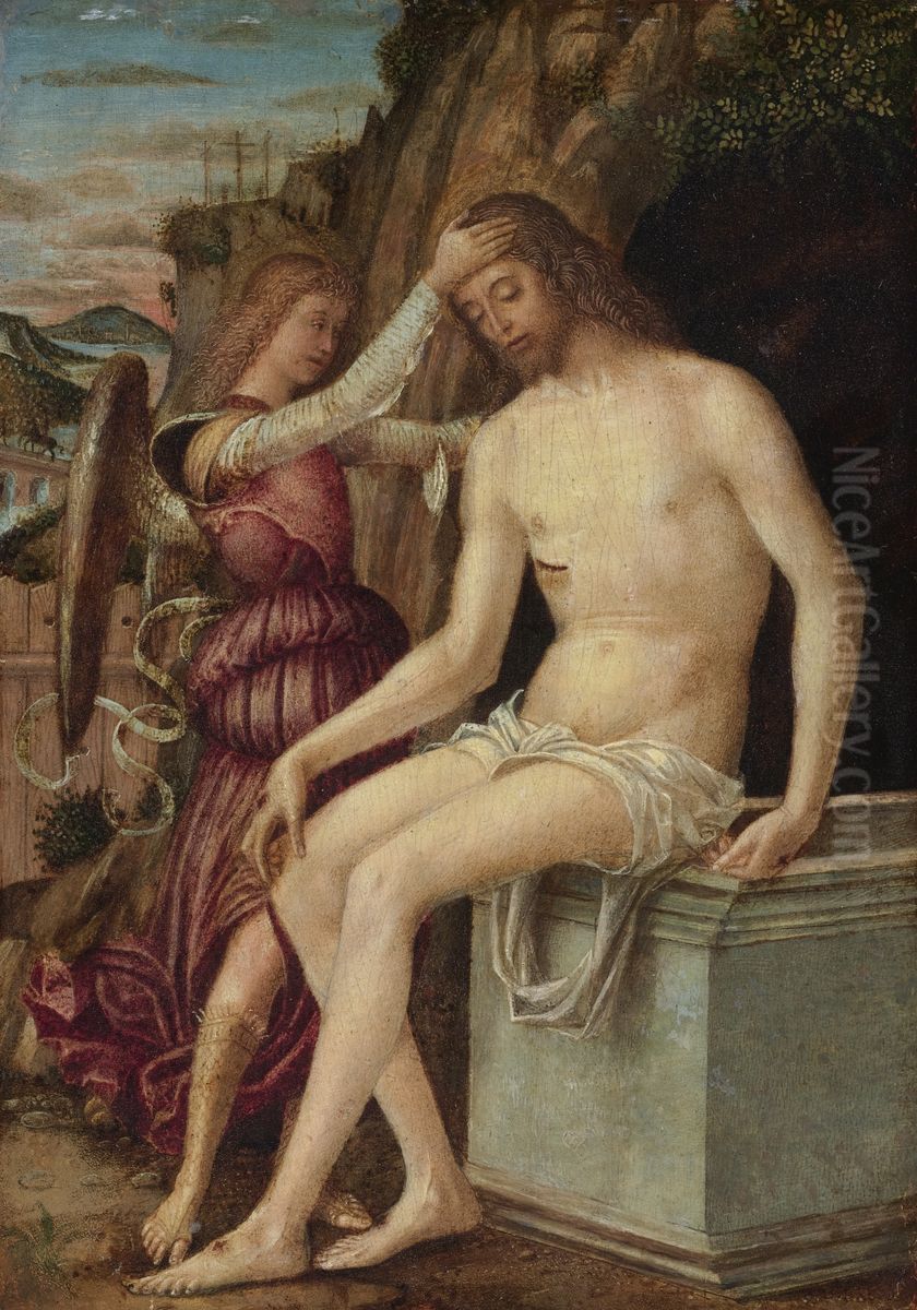 The Resurrected Christ With An Angel Oil Painting by Gian-Francesco de Maineri