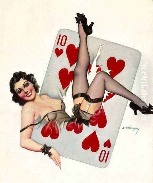 Ten Of Hearts Oil Painting by Earle K. Bergey