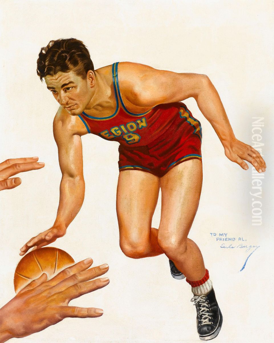 Basketball Player Oil Painting by Earle K. Bergey
