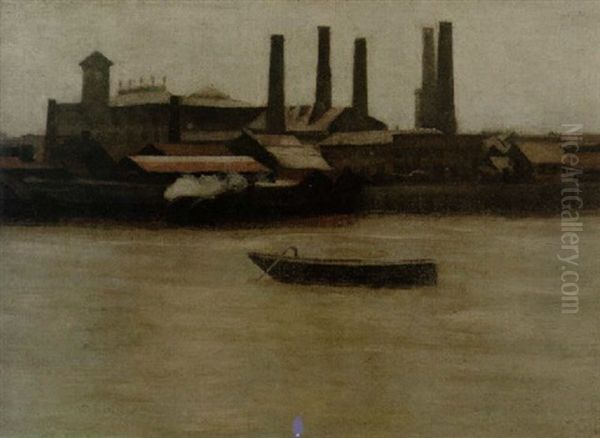 Mills And Barges, Chelsea Oil Painting by Paul Fordyce Maitland