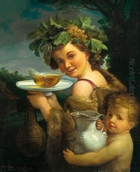 Bacco Con Amorino (after Guido Reni) Oil Painting by Peter Maixner