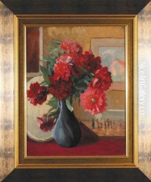 Peonie W Wazonie Oil Painting by Wladyslaw Majewski
