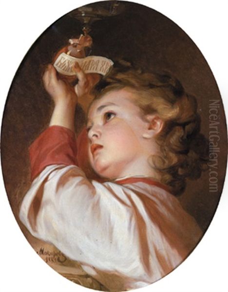 Bildnis Eines Kindes, Das Einen Kelch Mit Einem Schriftband Gott Schutze Den Zar Hochhalt Oil Painting by Ivan Kuz'mich Makarov