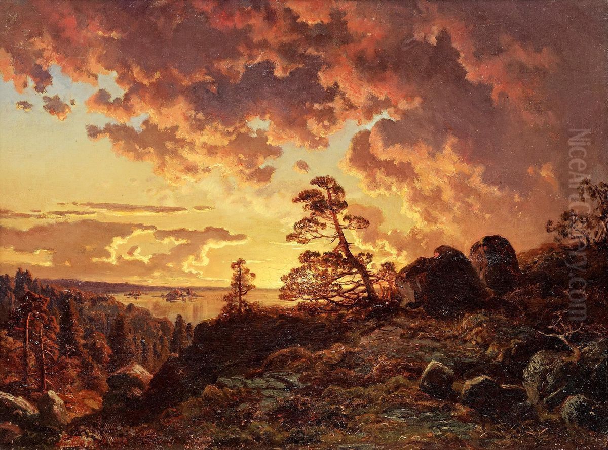 Sunset Over The Bay Oil Painting by Edvard Bergh