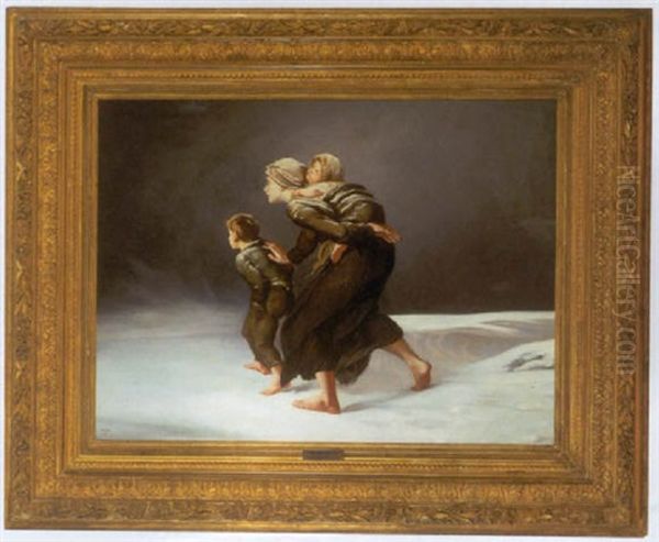 Pa Flugt Fra Snestormen Oil Painting by Hans Makart