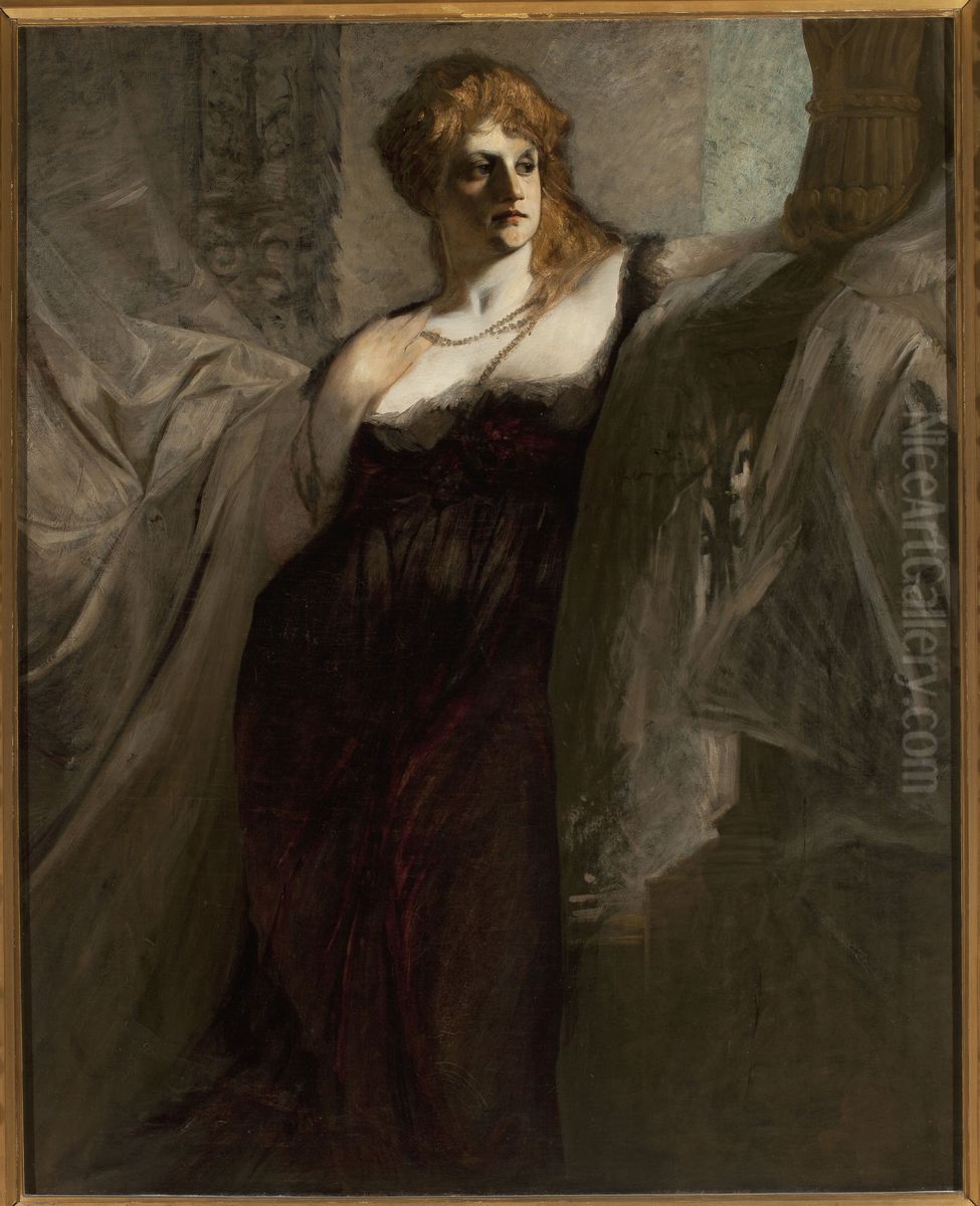 Portrait Of A Young Woman Oil Painting by Hans Makart