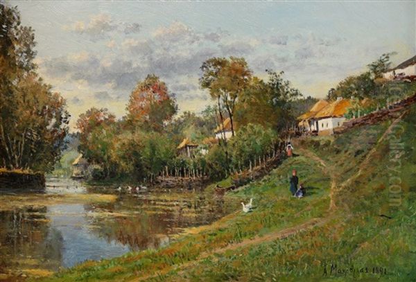 Little Russian Landscape Oil Painting by Aleksandra Egorovna Makovskaya