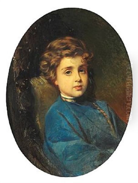 Portrait Of A Boy In A Blue Russian Shirt Oil Painting by Konstantin Egorovich Makovsky
