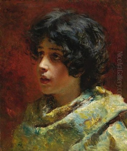 Portrait Of A Young Girl Oil Painting by Konstantin Egorovich Makovsky