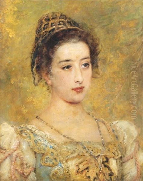 Portrait De Femme Oil Painting by Konstantin Egorovich Makovsky
