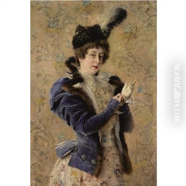 Portrait Of The Artist's Wife Maria Alexeevna Makovsky Oil Painting by Konstantin Egorovich Makovsky