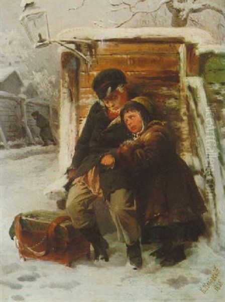 Winter Oil Painting by Konstantin Egorovich Makovsky
