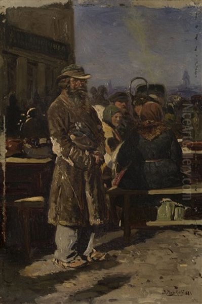 Peasants In The Market Place Oil Painting by Vladimir Egorovic Makovsky