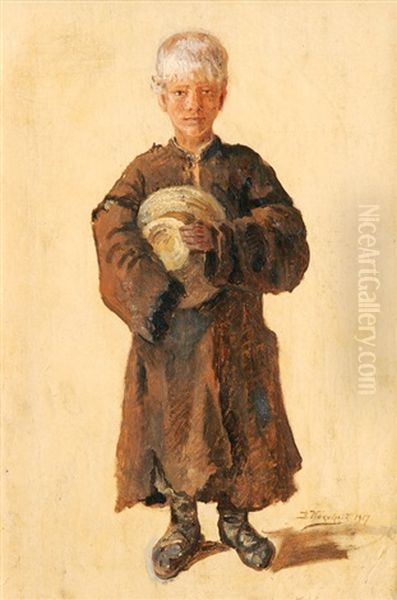 Country Boy With Straw Hat Oil Painting by Vladimir Egorovic Makovsky