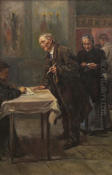 Registration Before Confession Oil Painting by Vladimir Egorovic Makovsky