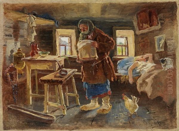 Morgen In Der Dorfhutte Oil Painting by Vladimir Egorovic Makovsky