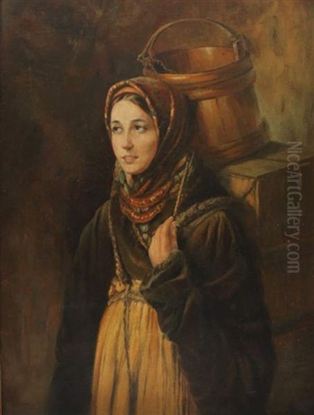 Standbild Eines Jungen Bauernmadchens Oil Painting by Vladimir Egorovic Makovsky