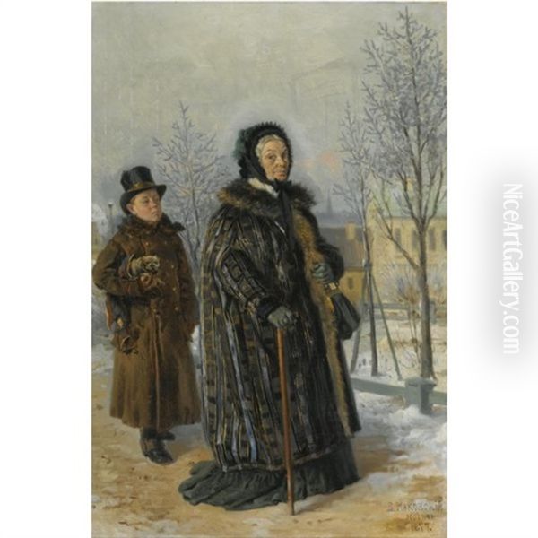 A Winter's Walk Oil Painting by Vladimir Egorovic Makovsky