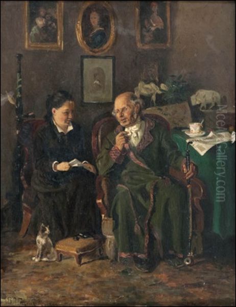 Grandfather And Granddaughter Oil Painting by Vladimir Egorovic Makovsky