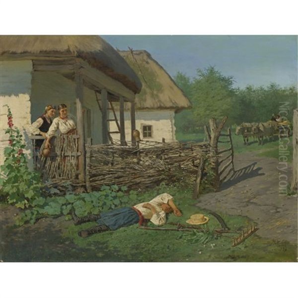 A Rude Awakening Oil Painting by Vladimir Egorovic Makovsky