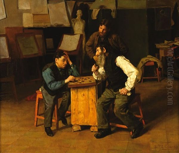 Checkers Players Oil Painting by Vladimir Egorovic Makovsky