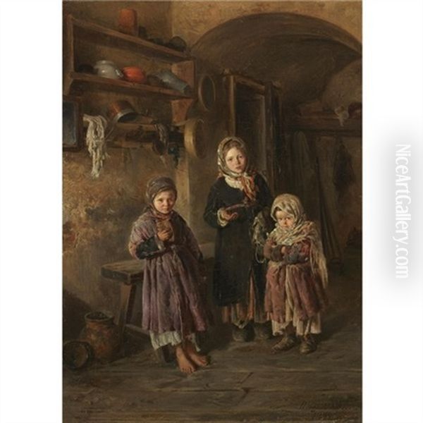Three Waifs Oil Painting by Vladimir Egorovic Makovsky