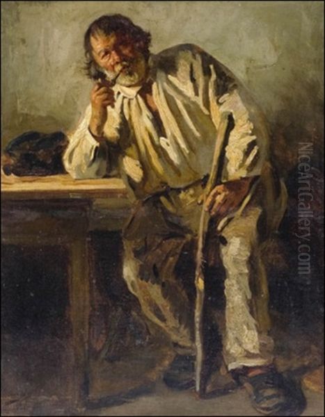 Piippua Polttava Mies Oil Painting by Vladimir Egorovic Makovsky
