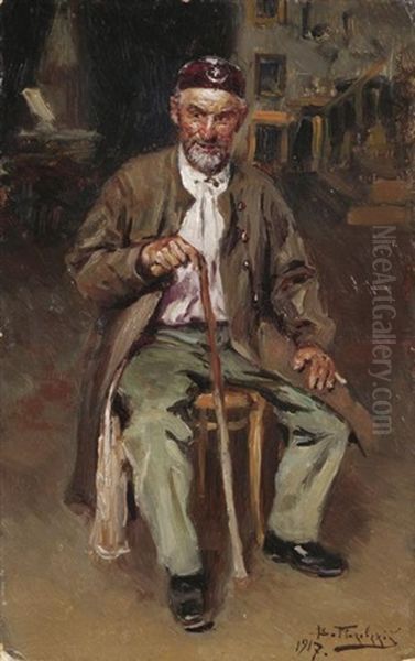 Bildnis Eines Alten Tschetschenen In Interieur Oil Painting by Vladimir Egorovic Makovsky