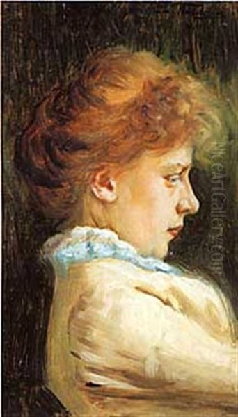 Jeune Femme De Profil Oil Painting by Vladimir Egorovic Makovsky