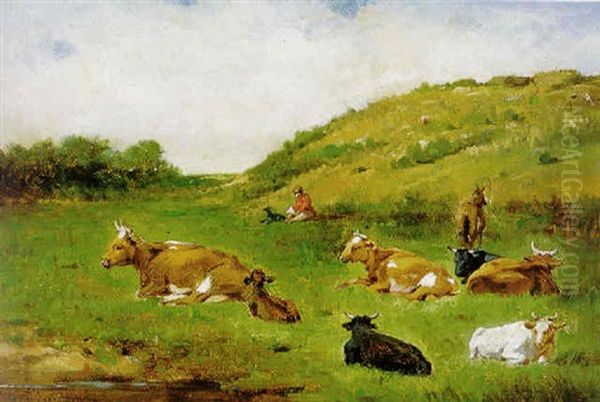 Rastende Kuhherde Und Hirte Oil Painting by Vladimir Egorovic Makovsky