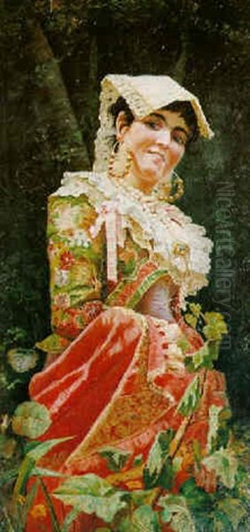 Young Woman In Regional Costume Oil Painting by Vladimir Egorovic Makovsky