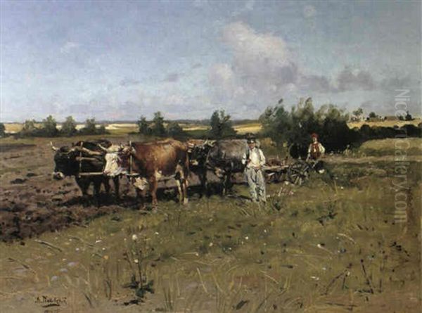 Ploughing With Oxen Oil Painting by Vladimir Egorovic Makovsky