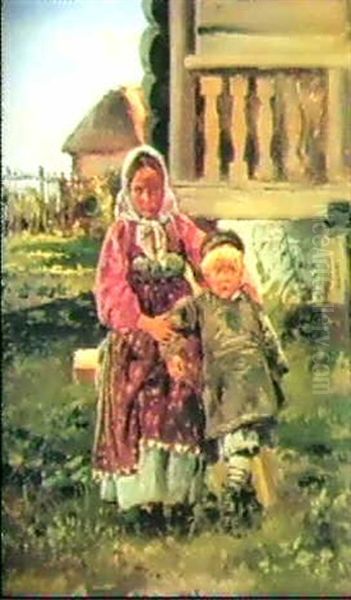 Village Children Oil Painting by Vladimir Egorovic Makovsky