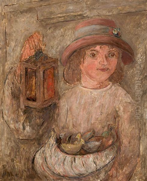 Dziewczynka Z Piskletami Oil Painting by Tadeusz (Tade) Makowski