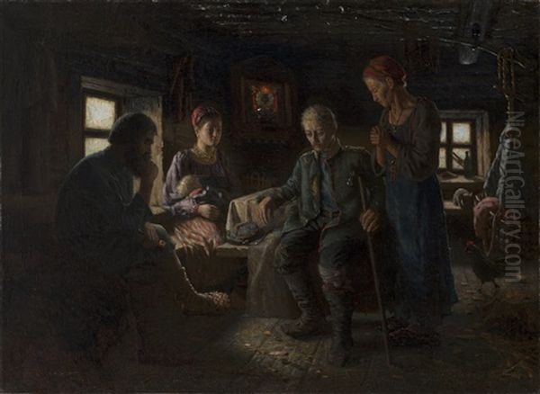 Sad News From The Front Oil Painting by Vasili Maksimovich Maksimov