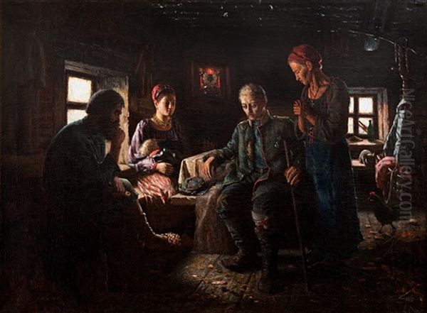 Sad News Oil Painting by Vasili Maksimovich Maksimov