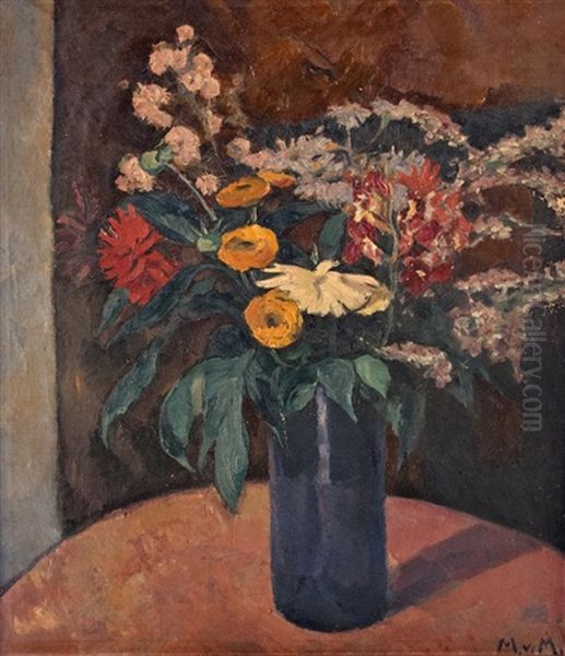 Autumn Flowers In Blue Vase Oil Painting by Marie Von Malachowski-Nauen