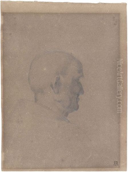 Testa Di Vecchio Di Profilo (da Fra Bartolomeo), Studio Di Panneggi Con Figura E Ritratto Di Gentiluomo Con Barba Oil Painting by Adeodato Malatesta or Malatesti