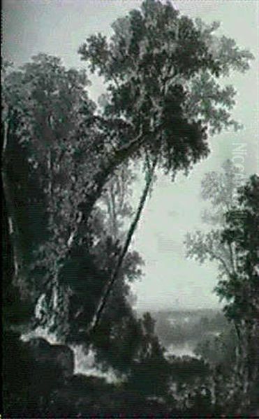 Figures In A Wooded Landscape Oil Painting by Andre Malathier